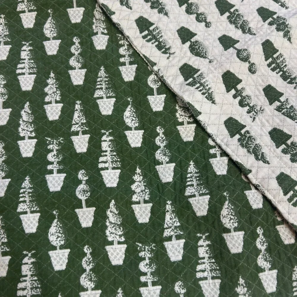 Reversible Table Runner Green Cream Topiary Tree Design 74 X 17